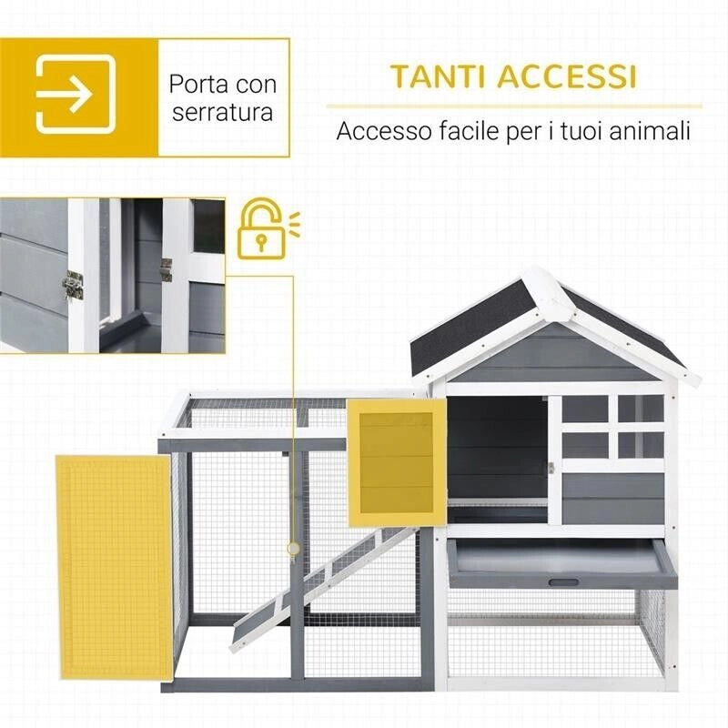 GABBIA PER CONIGLI, PORCELLINI D'INDIA E RODITORI DA ESTERNO IN LEGNO GRIGIO E BIANCO 122X62.6X92CM