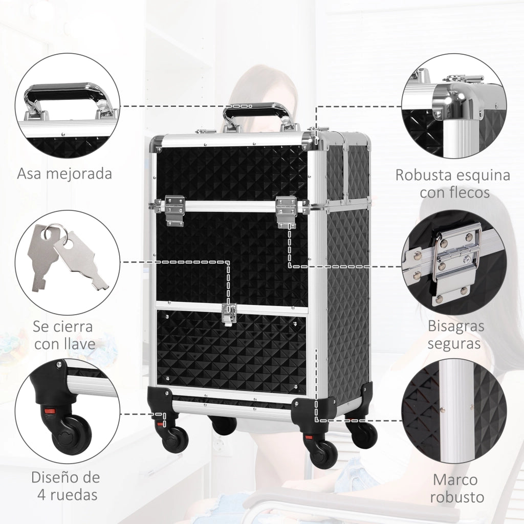 Maletta Trucco Professionale con Cassetto ¨C zephmum ¨C 34x25x62 cm Nero