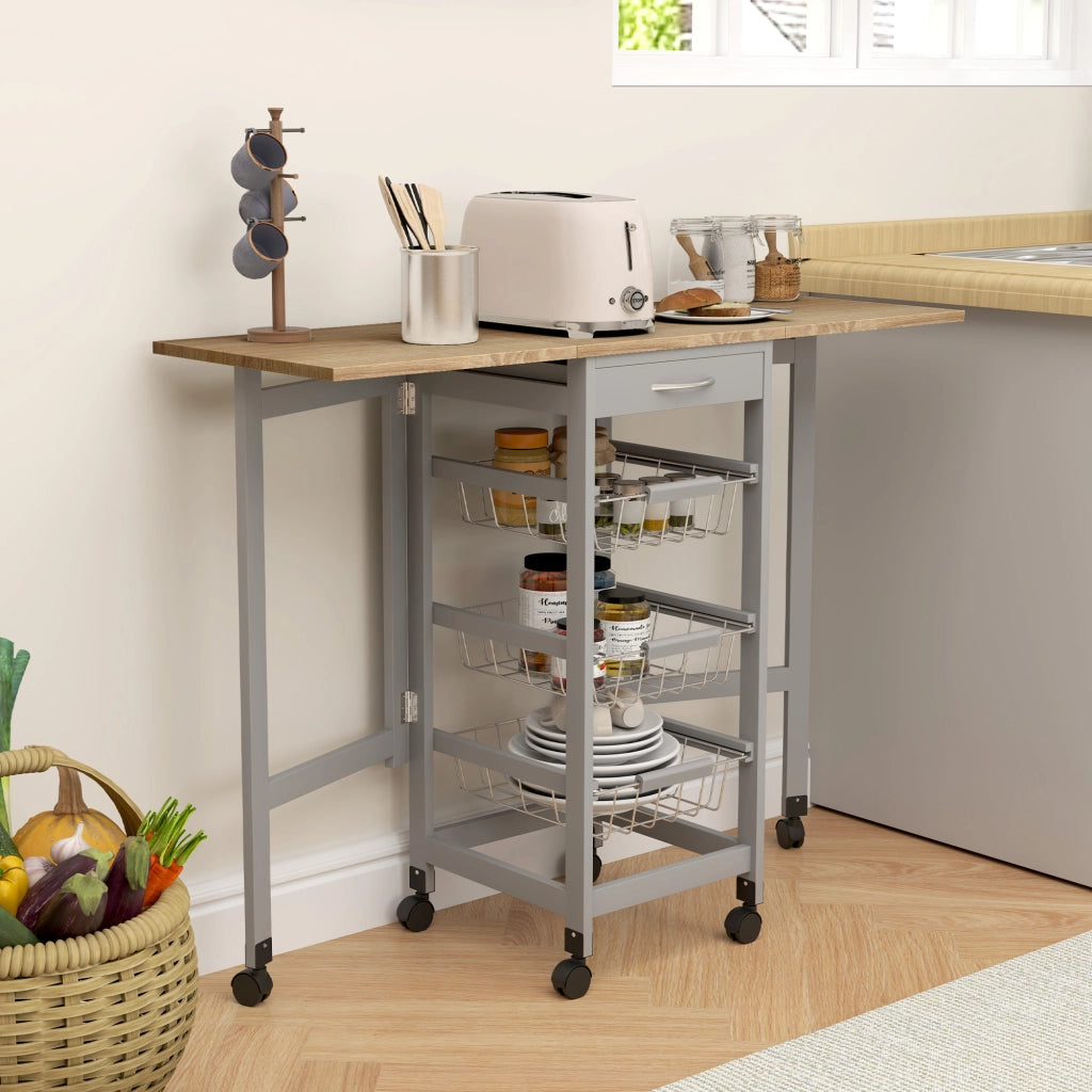 Tavolino Pieghevole con Ruote ¨C zephmum ¨C Grigio e Rovere 97x37x78 cm