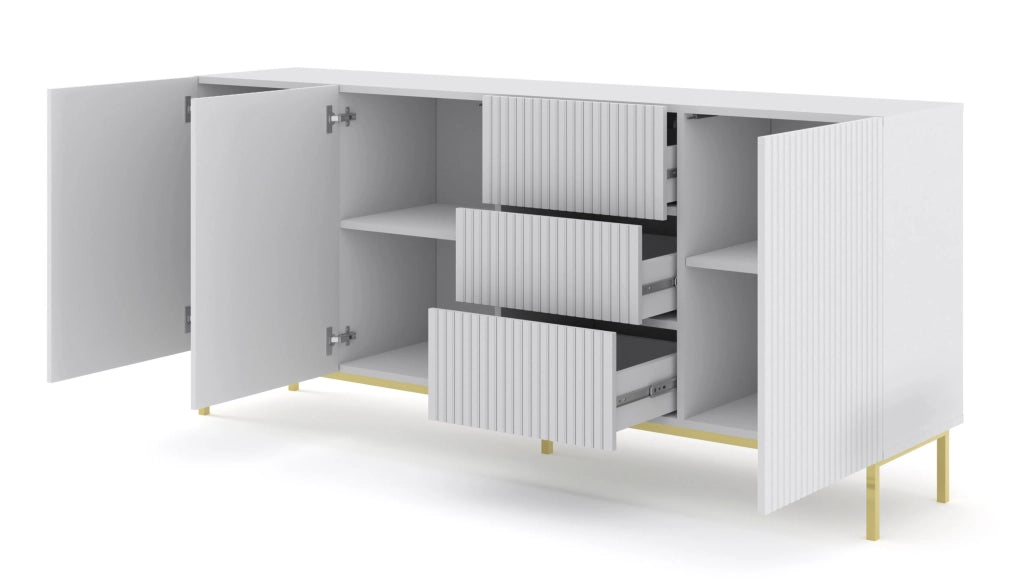 MOBILE RAVENNA B MOBILE IN MDF RIVESTITO IN FOGLIO 3D3S 200 BIANCO OPACO TELAIO ORO
