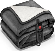 Deken Elettrico con Spegnimento Automatico, 180 x 130 cm, (colore: Antracite) Certificato TÜV SÜD GS, deken elettrico con 9 livelli di temperatura, deken soffice, lavabile, per letto, divano - deken elettrico lussuoso e duraturo