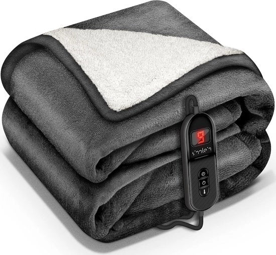 Deken Elettrico con Spegnimento Automatico, 180 x 130 cm, (colore: Antracite) Certificato TÜV SÜD GS, deken elettrico con 9 livelli di temperatura, deken soffice, lavabile, per letto, divano - deken elettrico lussuoso e duraturo