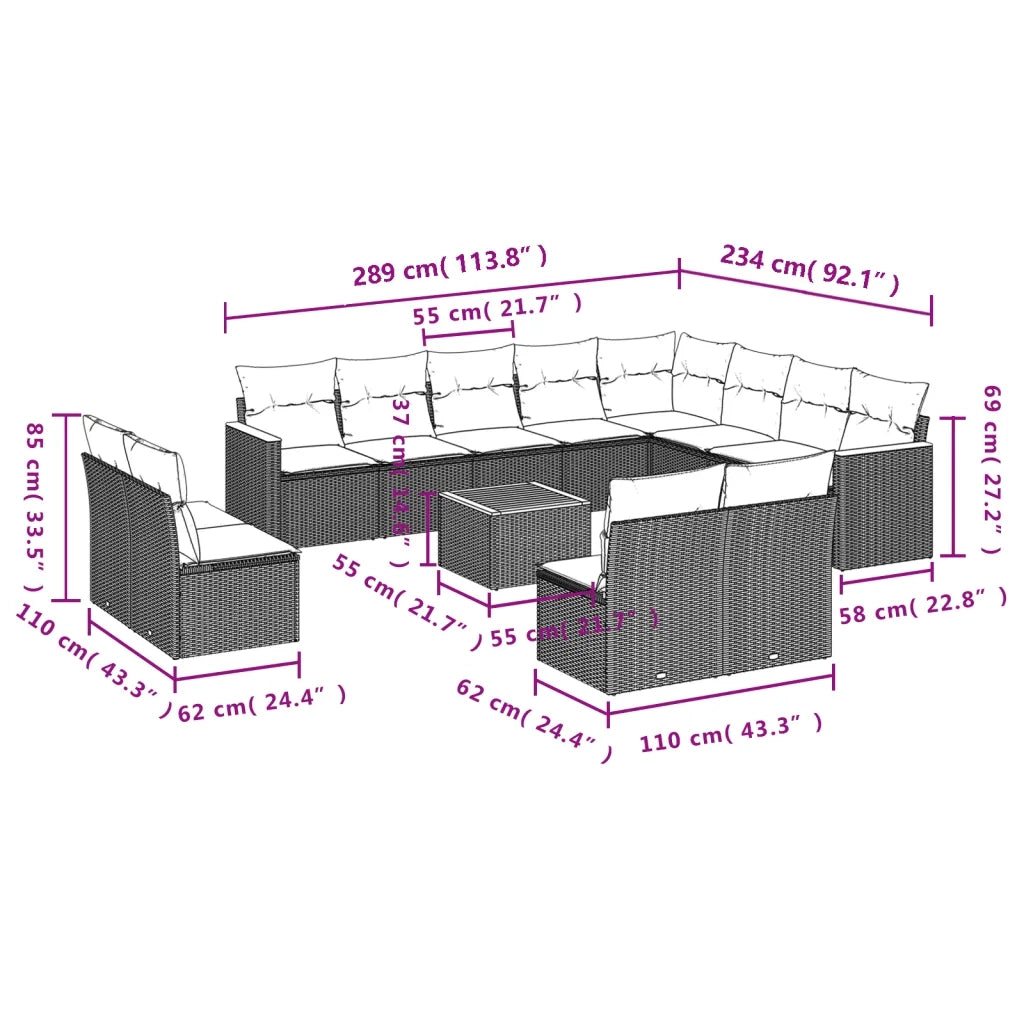 Set Divano da Giardino 13 pz con Cuscini Beige in Polyrattan 3258881