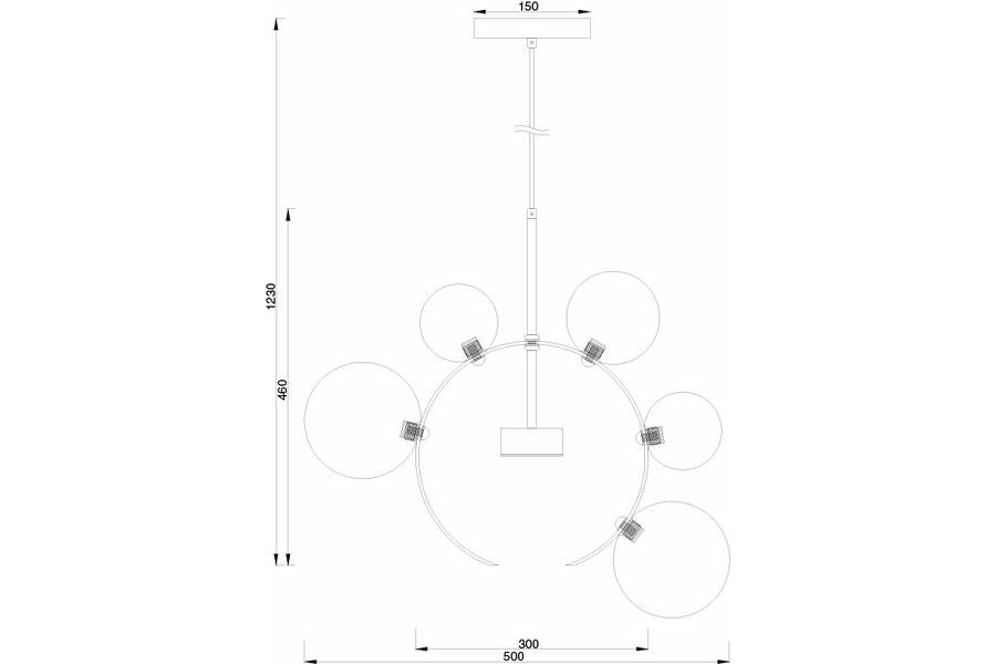 Lampada sospesa nera 5 sfere vetro fumé Multiverse LED 10W