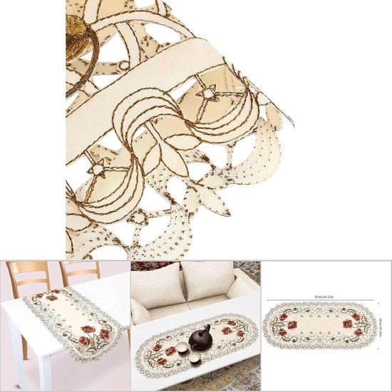 Tavolo da pranzo vintage con fiori ricamati - compleanno matrimonio festa - ristorante casa - 40x85cm (ovale)