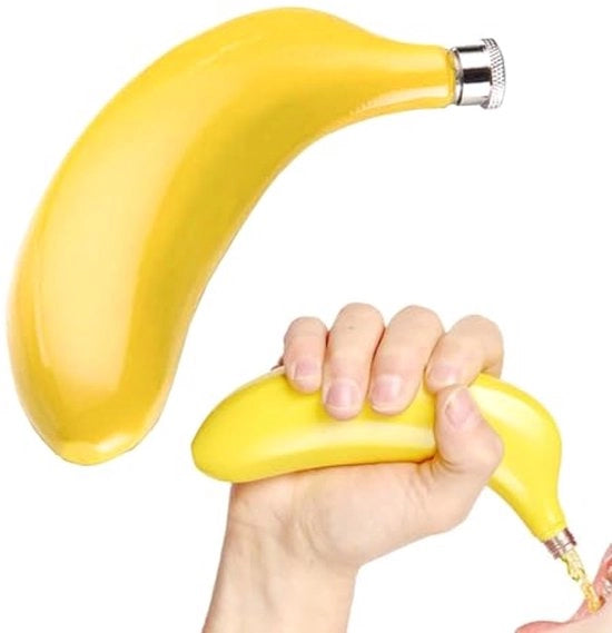 Fiala a forma di banana in acciaio inossidabile con serbatoio nascosto per whisky, capacità 141,7 g (5 once), imbuto ermetico, adatta per camuffamento, viaggi, pesca e escursioni.