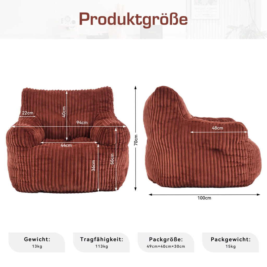 Pouf Sacco Imbottito in Tessuto Cord ¨C MINIMAL ¨C Rosso Mattone