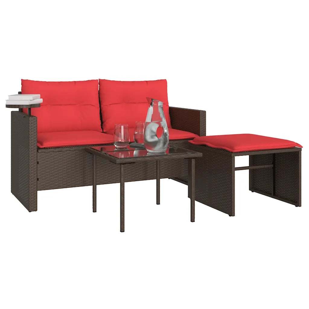 Set Divani da Giardino 3 pz con Cuscini Marrone in Polyrattan 365465