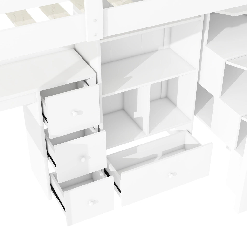 Letto a soppalco 90x200 cm con scrivania, contenitori e scala integrata