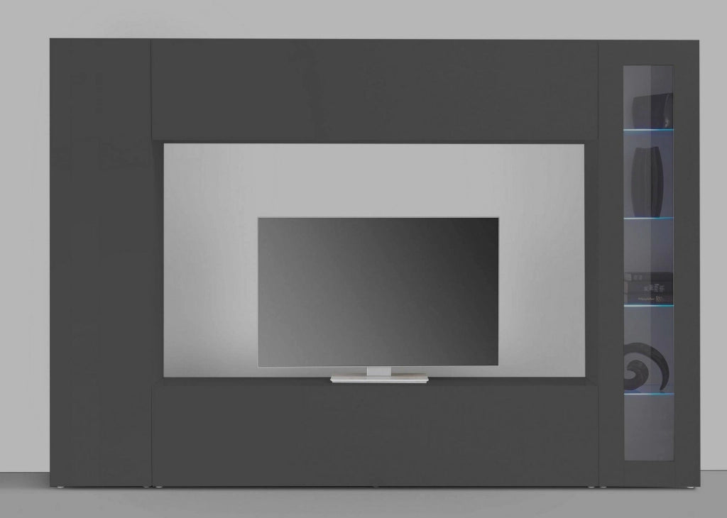 Mobile Soggiorno Alatri, Parete Attrezzata 11 Ripiani Made in Italy, 260x30x180h cm Nero Antracite
