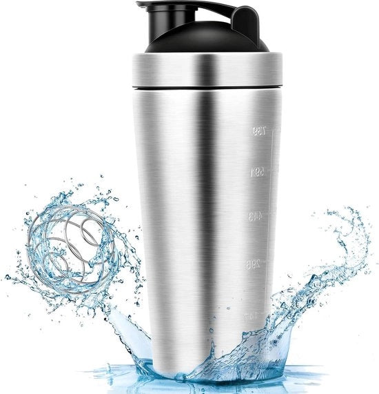 Shaker proteico in acciaio inossidabile 750 ml con BlenderBall BPA-free - per atleti di corsa fitness yoga sport - nero