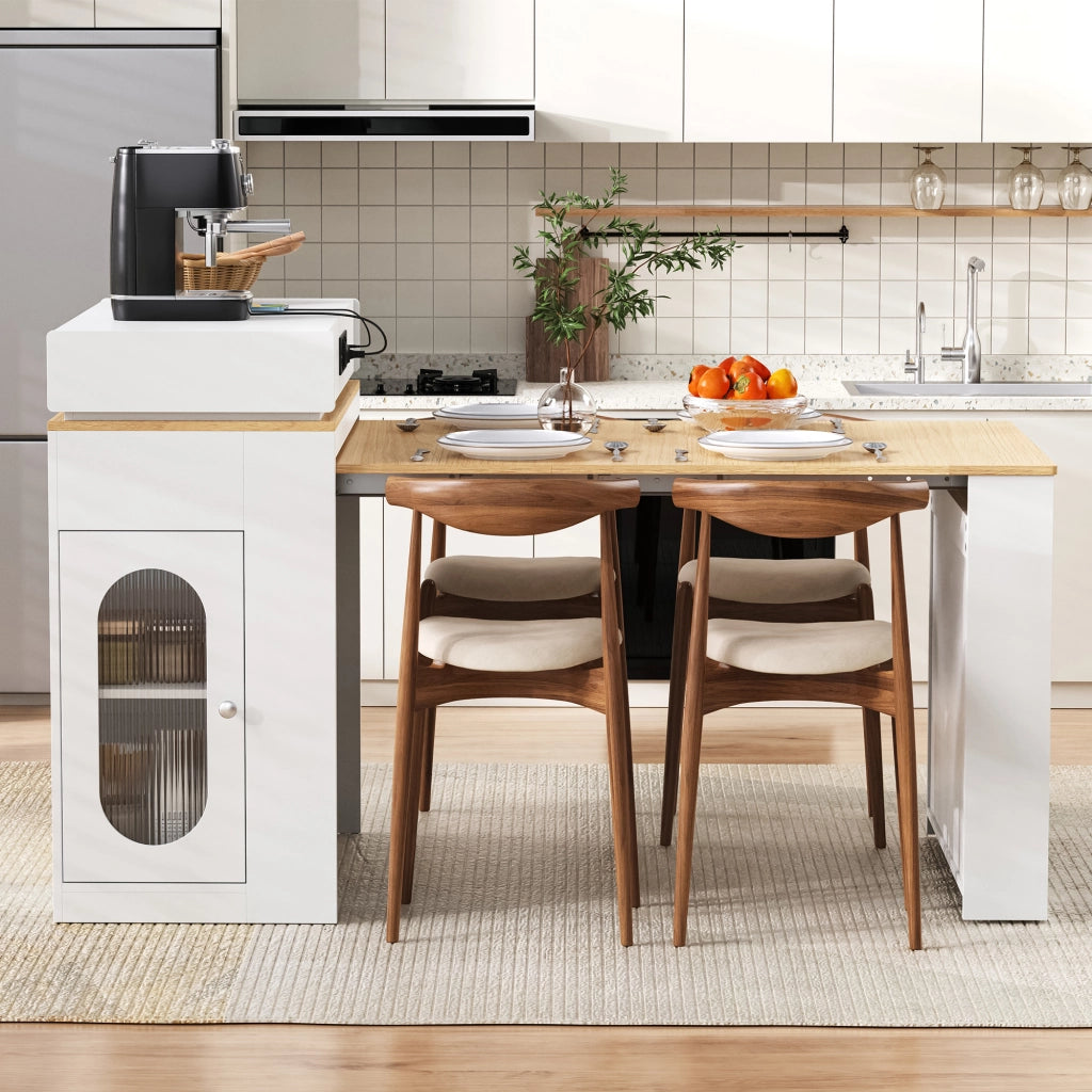Tavolo da pranzo - isola cucina su ruote - piano pieghevole - bar con prese e ganci - bianco