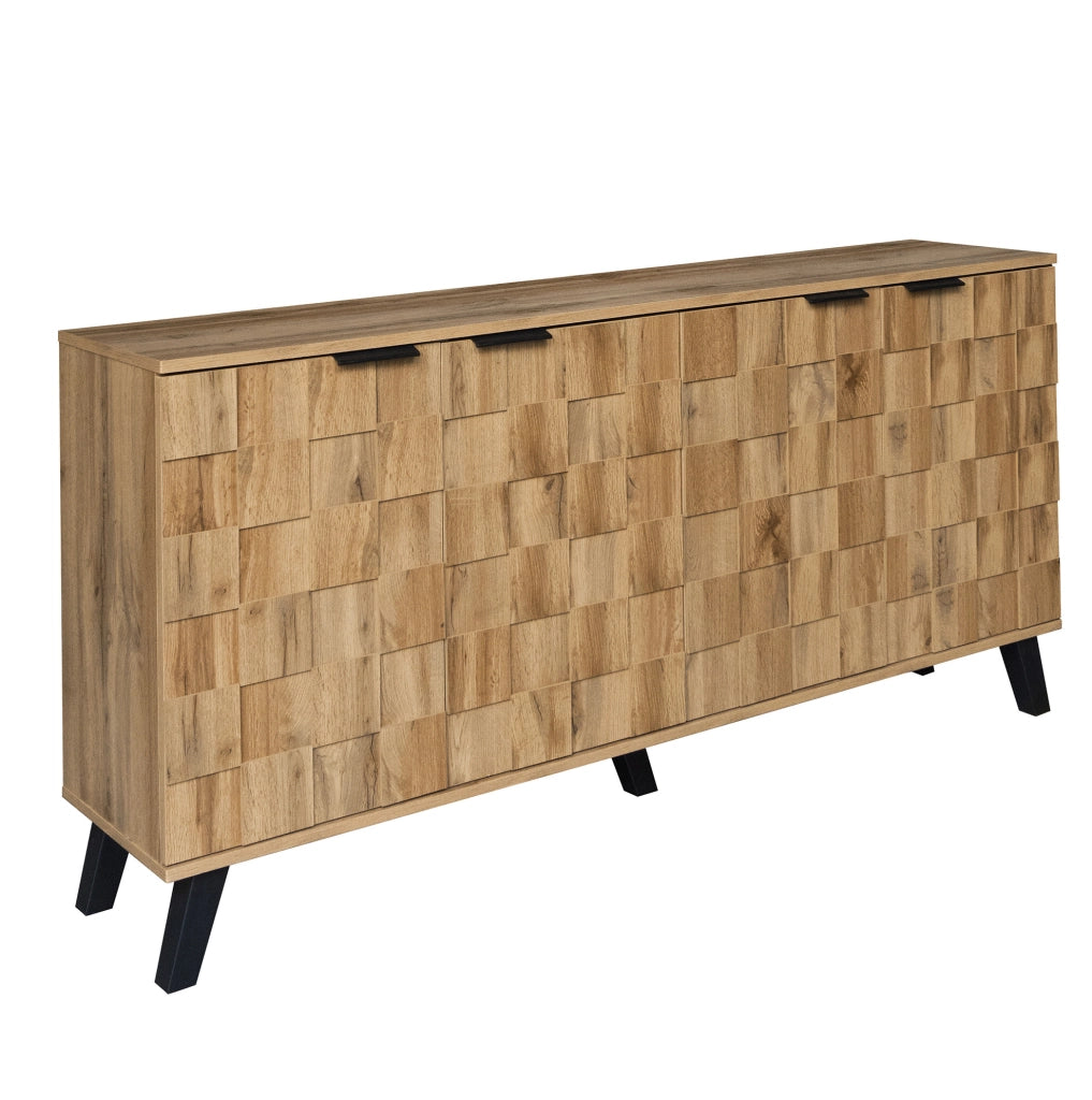 Credenza 160;5x35;5x78 cm con 4 ante; ripiani regolabili; pannello truciolare; colore naturale