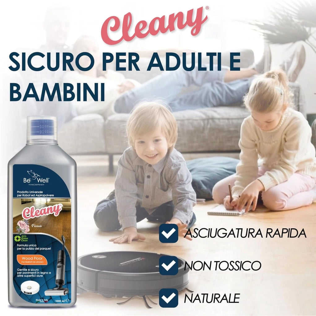 CLEANY Detergente Concentrato per Robot Lavapavimenti e Aspirazione con Igienizzante Multisurface 1000ml pulizia senza aloni e sostenibile Adatto a tutti i Robot (FLOREALE)