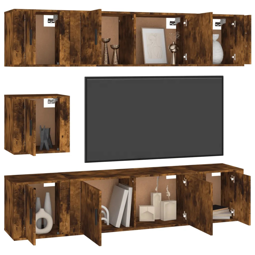 Set di Mobili Porta TV 7 pz | Armadietto TV | Mobile Porta TV Rovere Fumo in Legno Multistrato