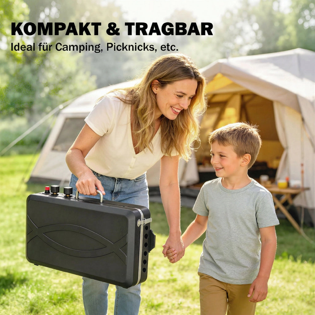 Grill a gas portatile 2 bruciatori ¨C zephmum ¨C 2-in-1 tavolo con coperchio e vento