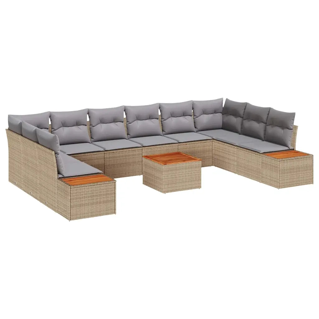 Set Divano da Giardino 10 pcs Beige e Grigio Chiaro Polyrattan