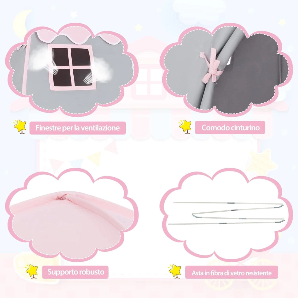 Tenda da Gioco per Bambini, Tenda per Cameretta con Borsa, Tappetino Antiscivolo, Design con Chiusura Lampo, Finestre Traspiranti, Ideale per Bambini e Bambine 3 Anni+ (Rosa)