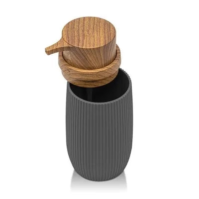 Set accessori bagno con dispenser e portaspazzolini bianco cannettato ed effetto legno Blob