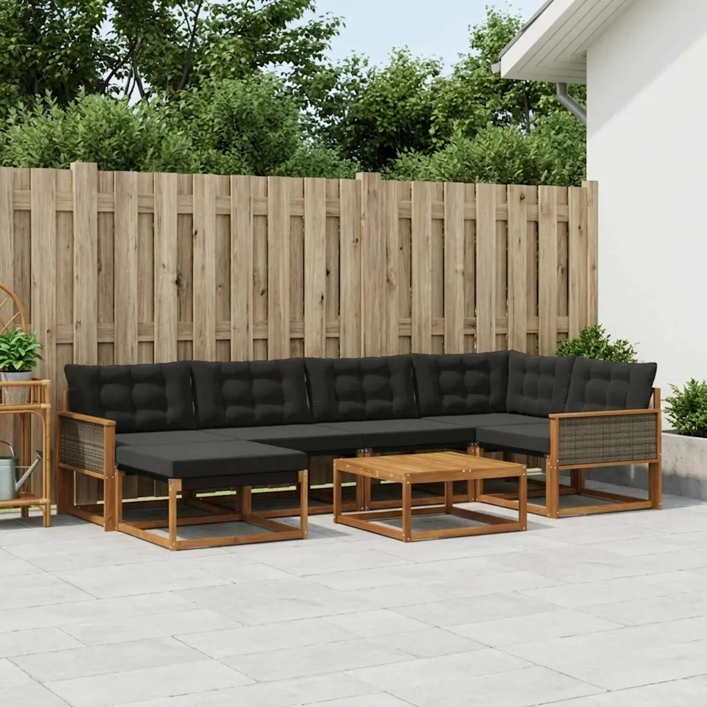 Set di divani da esterno con cuscino 7 pcs Naturale e Nero 3381548