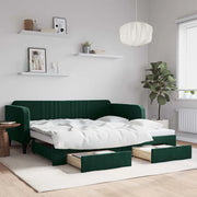 Divano Letto Estraibile Cassetti Verde Scuro 100x200cm Velluto 3197120