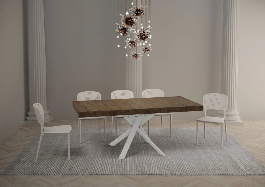 Tavolo allungabile 90x90/194 cm Clerko Premium Noce gambe Bianche