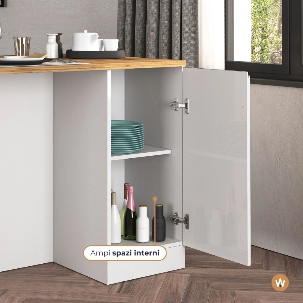 WHOUS Isola da cucina Sole a 2 ante bianco lucido e rovere 160x90x90 cm