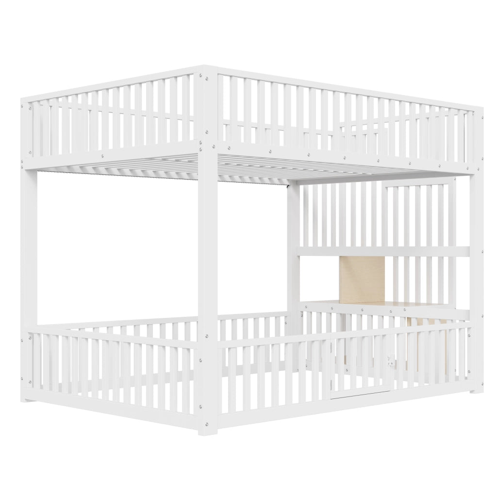 Letto a castello con LED - Zephmum- 140x200- Bianco- Con scala e spazio di archiviazione