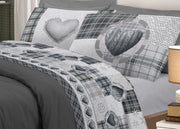 Completo Lenzuola Linea Pensieri Delicati 100% Cotone Disegno Love Mountain - Piazza E Mezza - Grigio