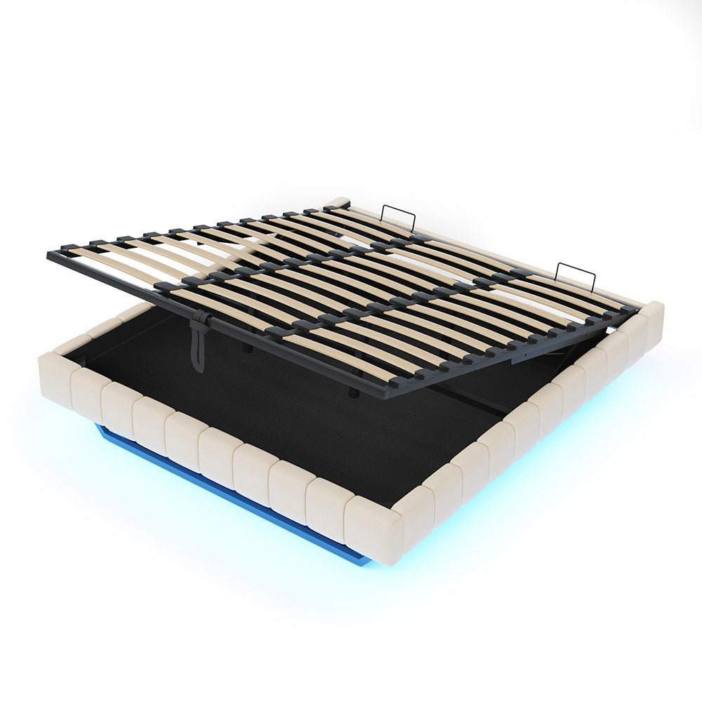 Letto-Xylo-180x200 cm-idraulico, LED, senza testiera, lino beige