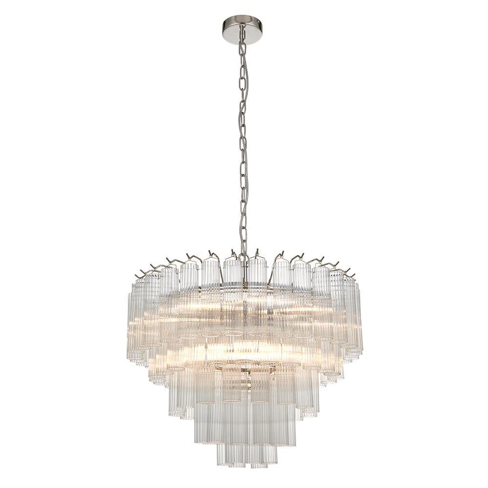 Lampadario Toulouse Endon nichel vetro rigato 12xG9