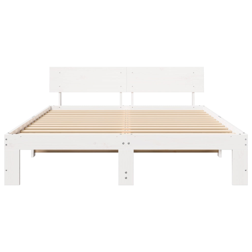 Struttura Letto con Testiera Bianca 160x200 cm Legno Massello di Pino