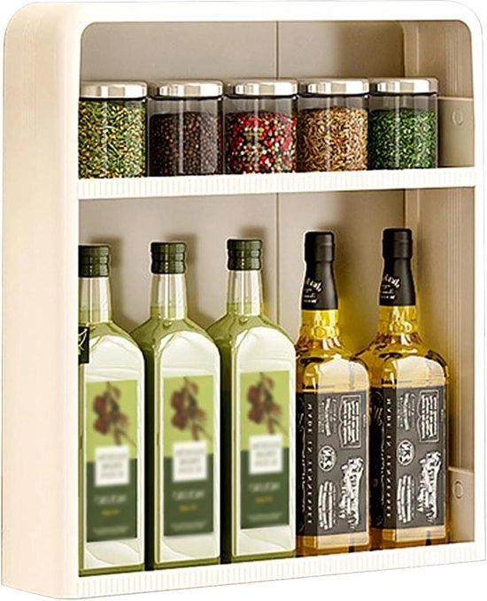Scaffalatura da parete per contenitori di spezie da cucina senza foratura - Scaffalatura multi strati per spezie da cucina per cucina e bagno.