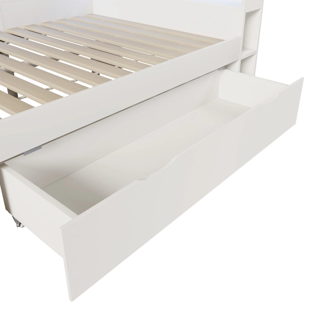 Letto da giorno ULEVR 140x200 cm con LED, USB e Type-C, cassetti e ripiani, bianco