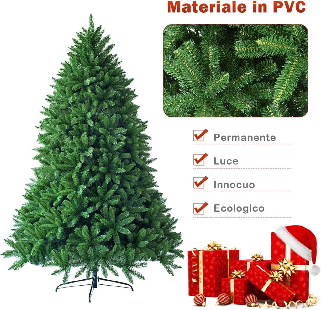 Albero di Natale Artificiale 150/180/225 cm, Albero di Natale con 600/1250/1968 Rami e Supporto in Metallo, Albero di Natale Realistico per Casa, Ufficio e Negozio (225 CM)