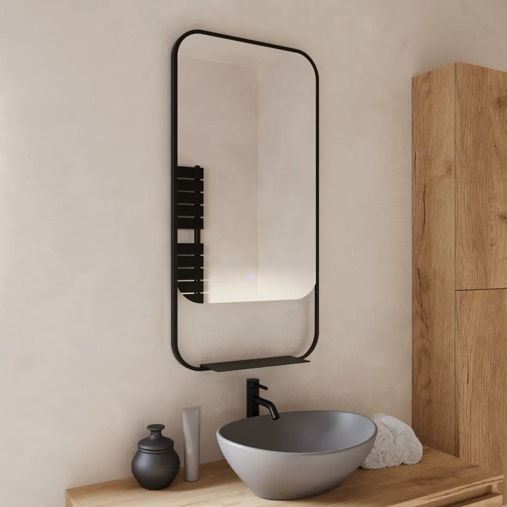 Specchio led retroilluminato 46x90cm con cornice nero opaco luce calda, neutra, fredda e anti-appannamento | Cetus