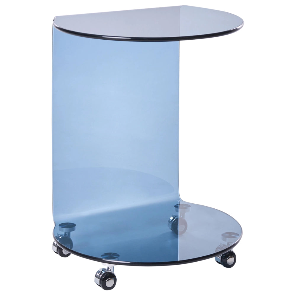 Tavolino blu in vetro temperato 57 x 45 cm con ruote Stile minimalista Soggiorno