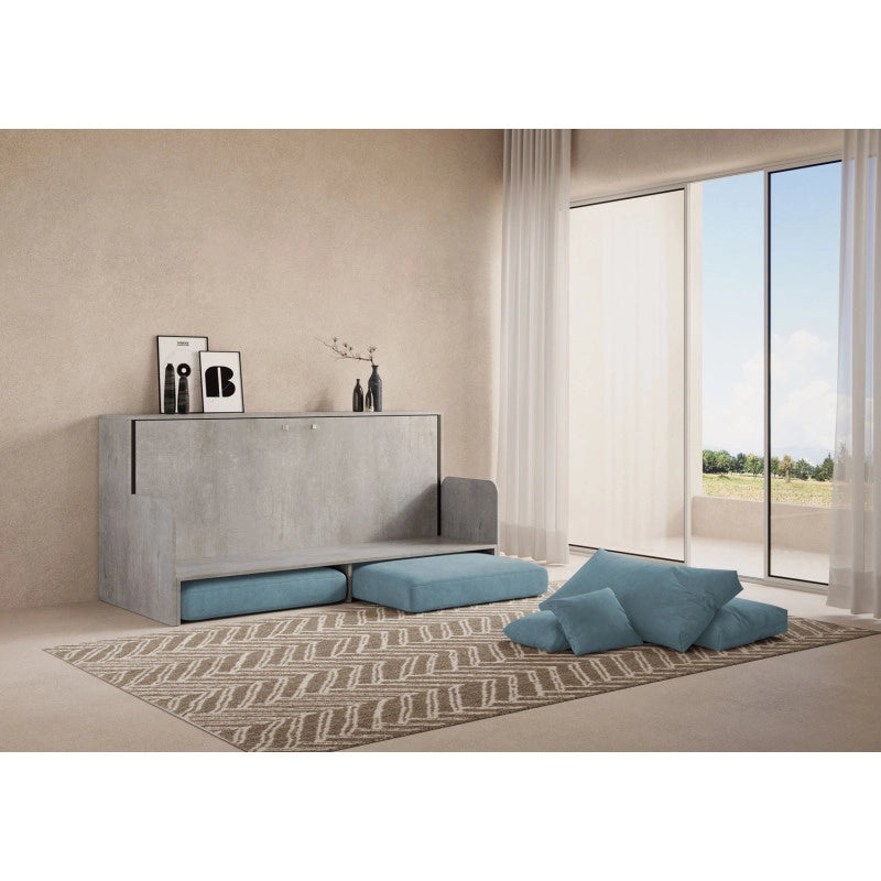 Letto singolo a scomparsa Kando con divano , azzurro - Cemento