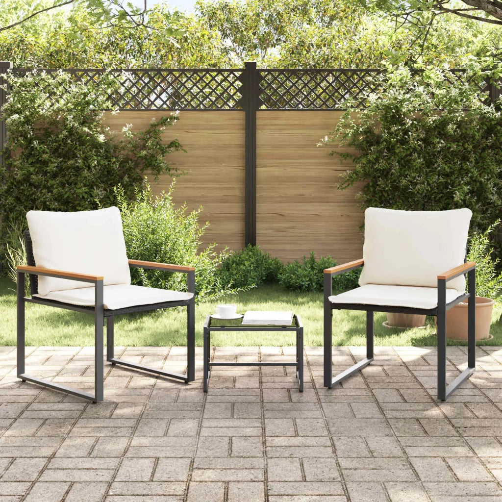 Set di Mobili con cuscino 3 pcs Nero e Bianco Crema Rattan