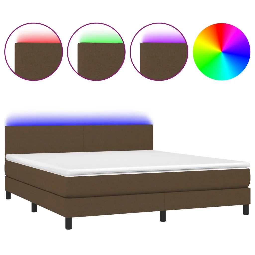 Letto a Molle Materasso e LED MarroneScuro 180x200cm in Tessuto 3133016