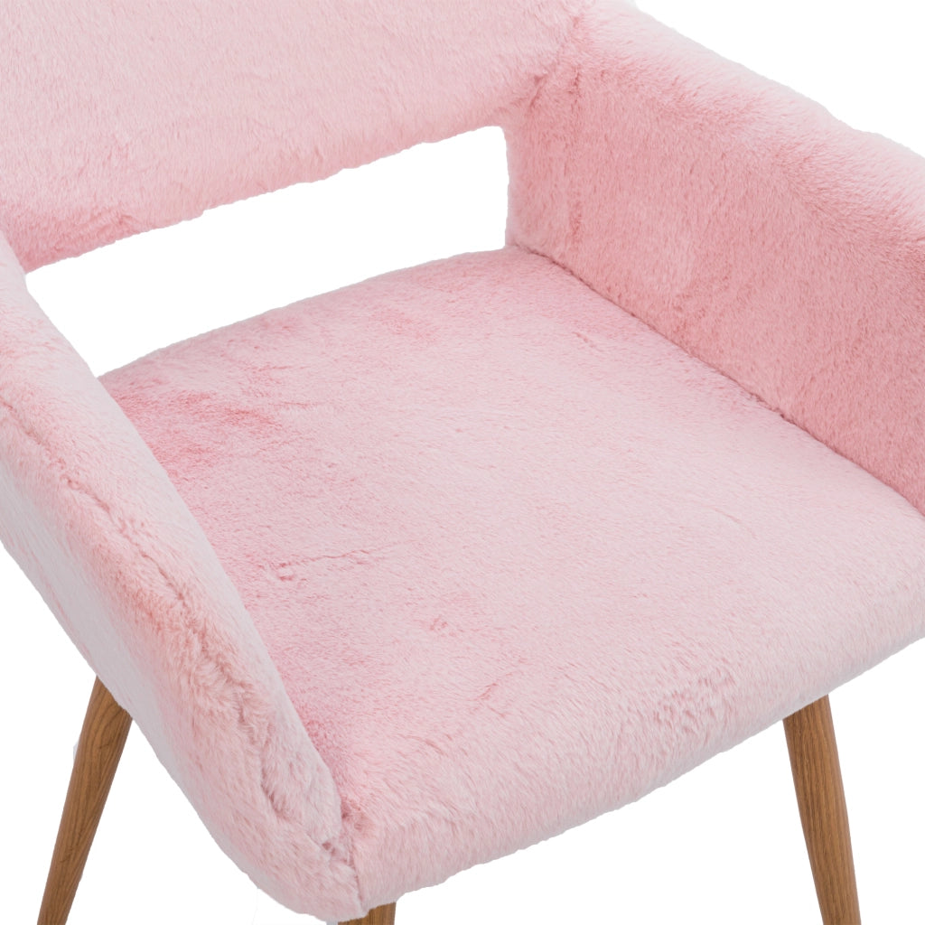 Sedia da pranzo in pelliccia sintetica con braccioli e gambe effetto legno, seduta confortevole rosa moderna