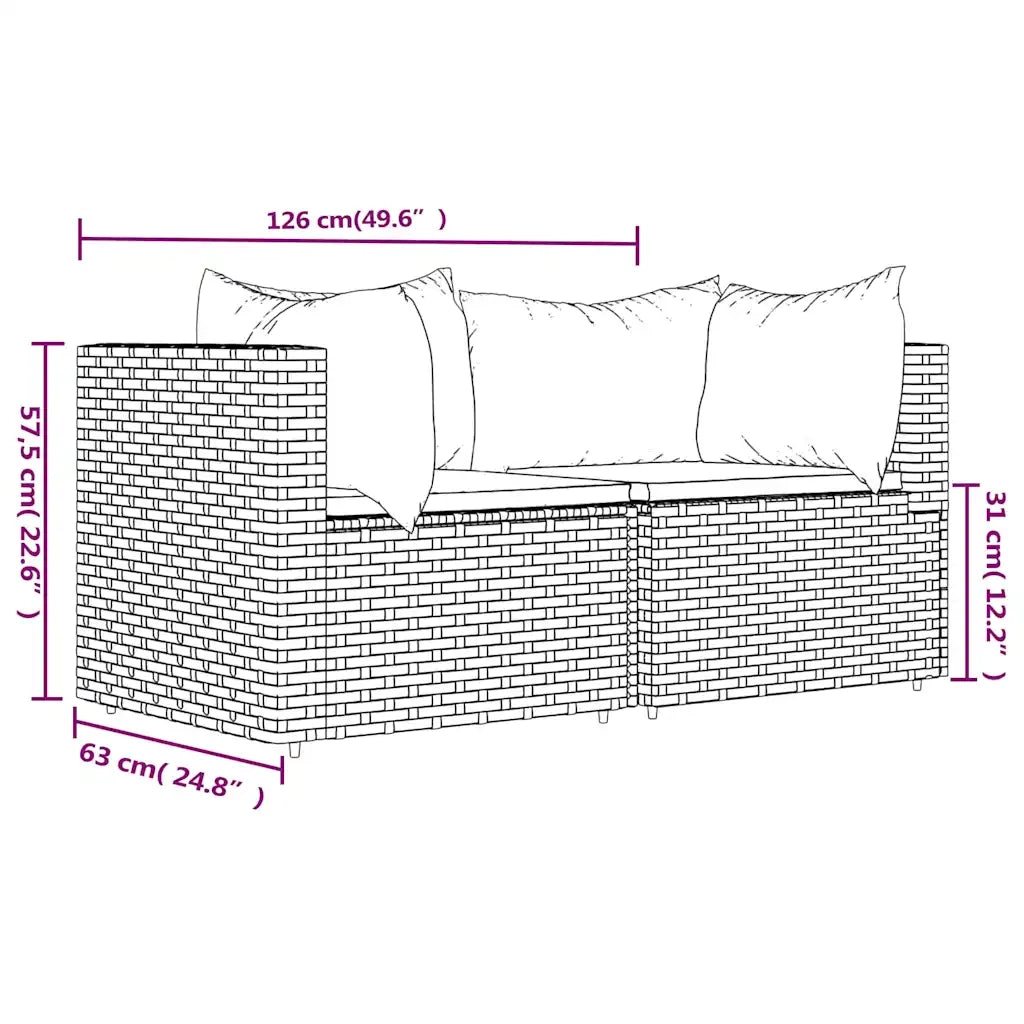 Divani Angolari da Giardino con Cuscini 2pz in Polyrattan Nero