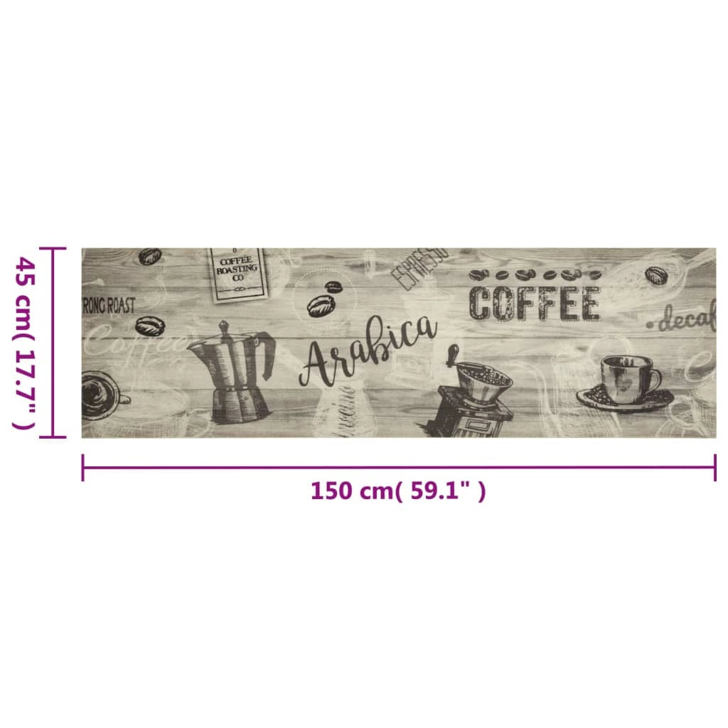 Tappetino da cucina lavabile stampa caffè grigio 150 x 45 cm antiscivolo morbido confortevole al tatto velluto grigio 02_0056420