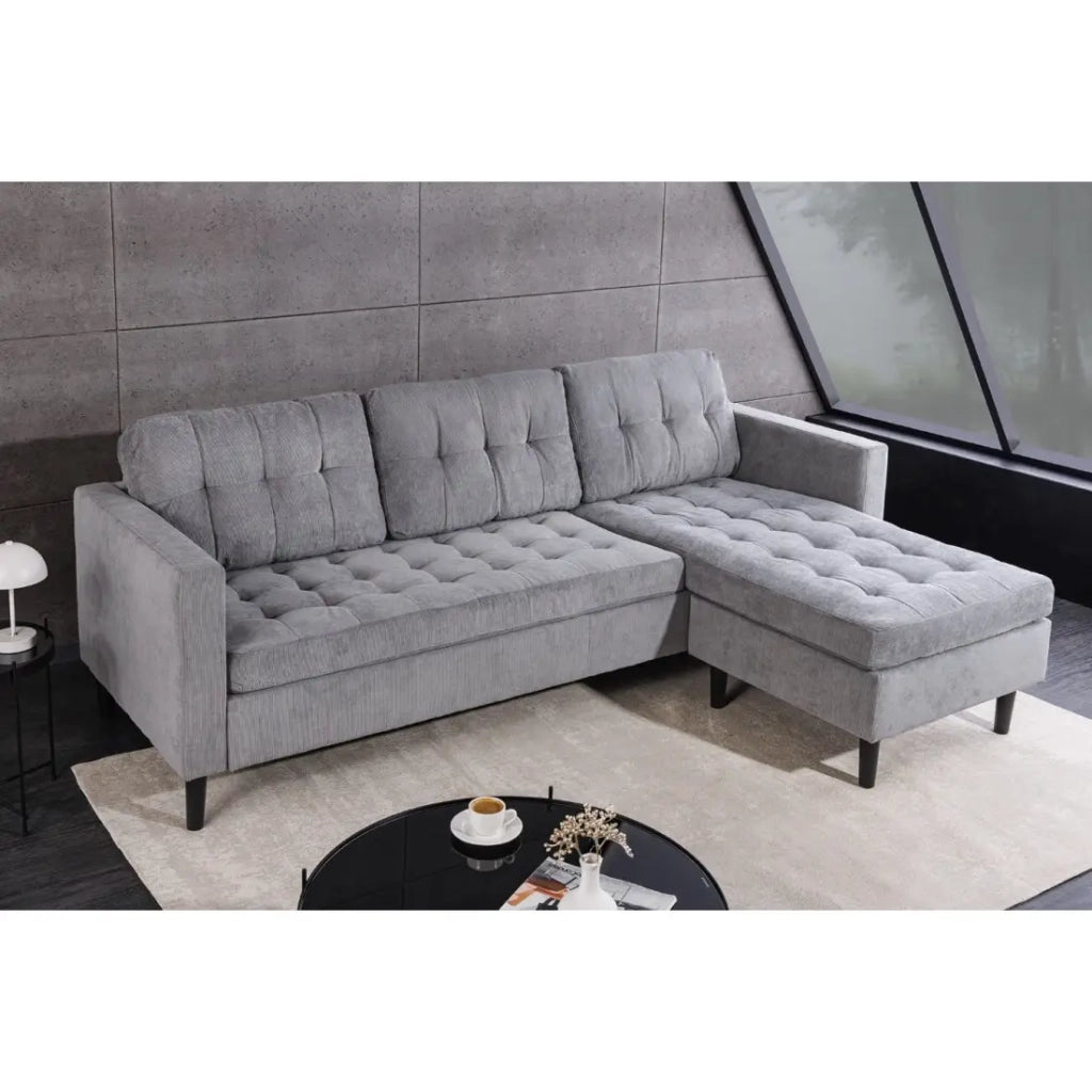 Divano ad angolo CITY grigio chiaro reversibile – Divano contemporaneo in tessuto a costine
