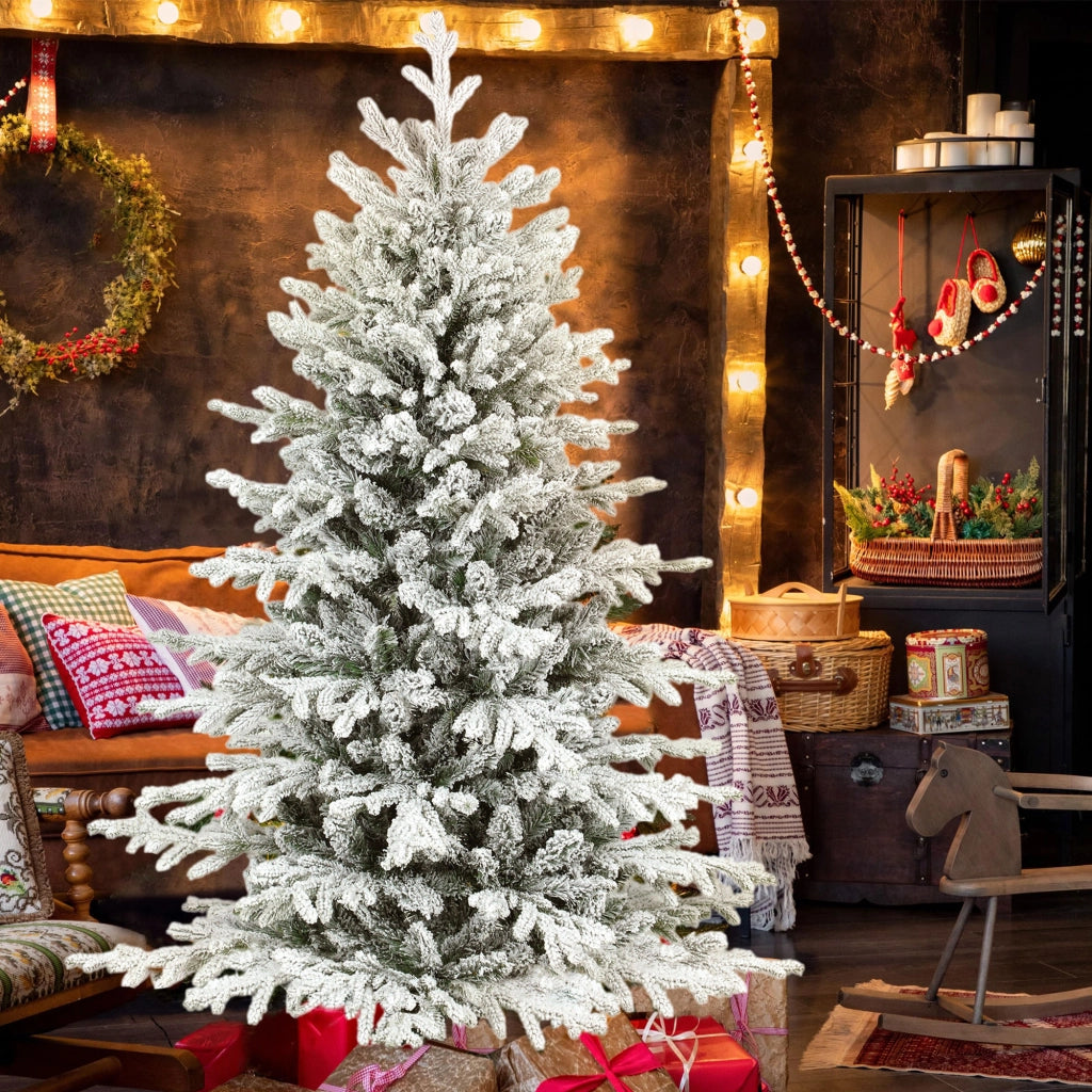 Albero di Natale Artificiale 150cm con Neve ¨C zephmum ¨C 1162 Rami, Pieghevole, Base in Metallo