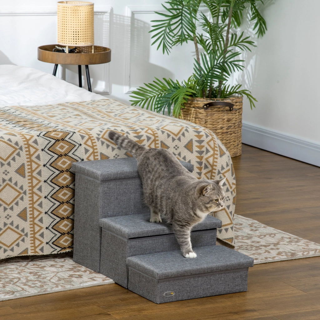 Scala per Cani e Gatti 3 Gradini con Contenitore ¨C zephmum ¨C Grigio 63.5x42.5x40.5 cm