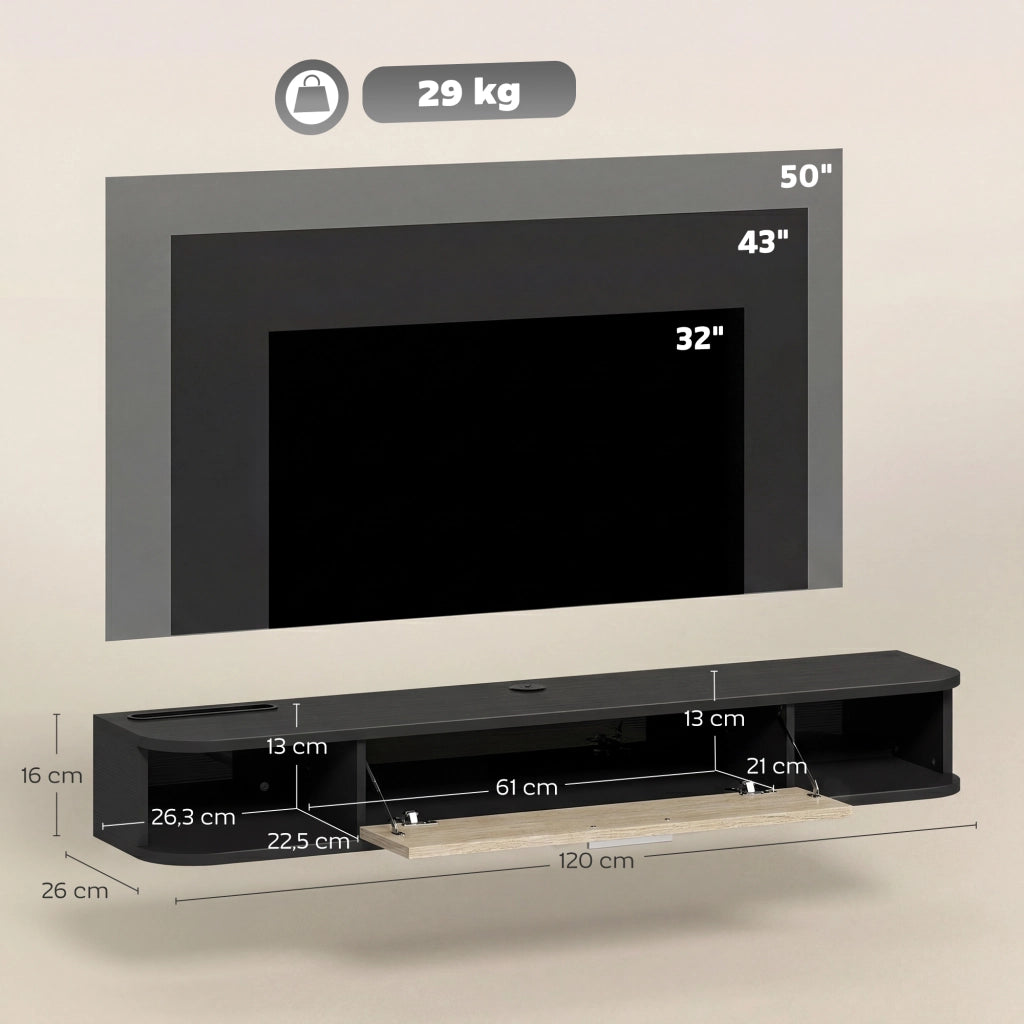 Mobile TV Parete 120 cm ¨C zephmum ¨C Nero, Legno, 120x30x?