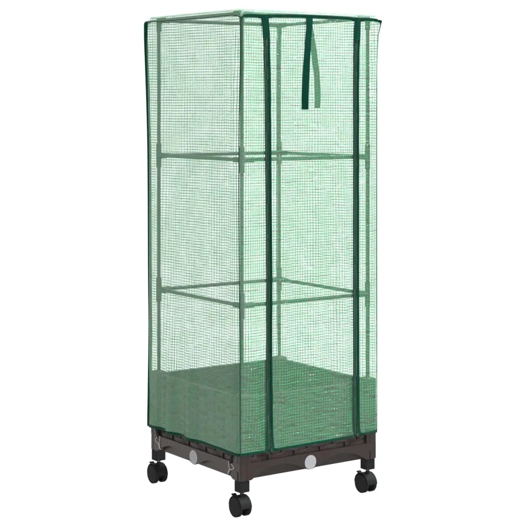 Vaso da Giardino con Copertura per Serra e Ruote Marrone PP 3422924