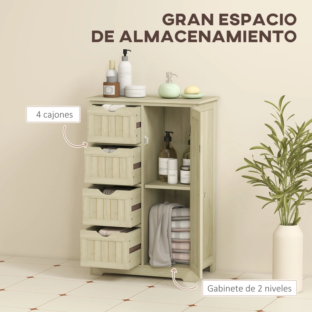 Armadietto Bagno Stretto con Cassetti e Ripiano Regolabile ¨C zephmum ¨C Legno Naturale 56x30x83 cm