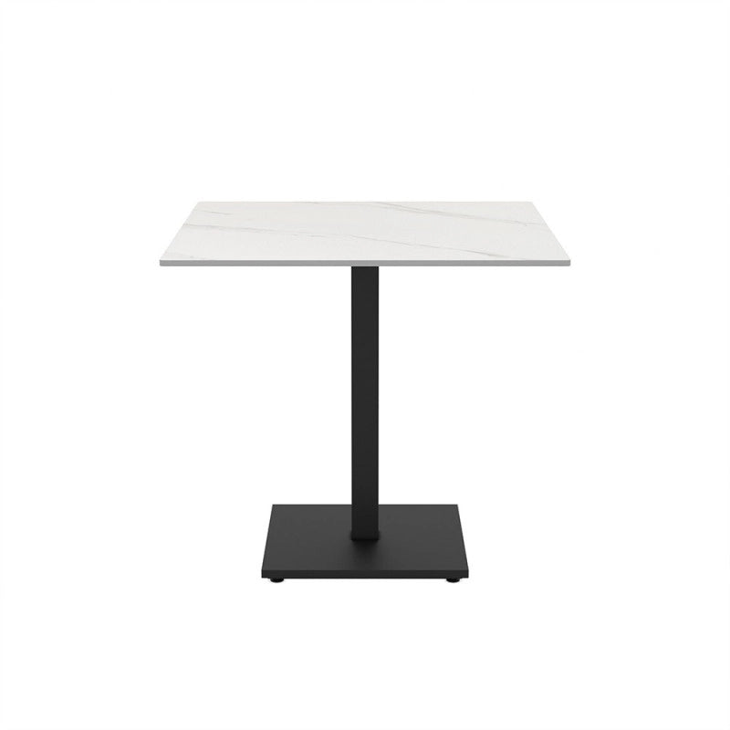 Set 2 tavoli Elora 80x80 con piano in ceramica effetto marmo bianco calacatta e gambe nere